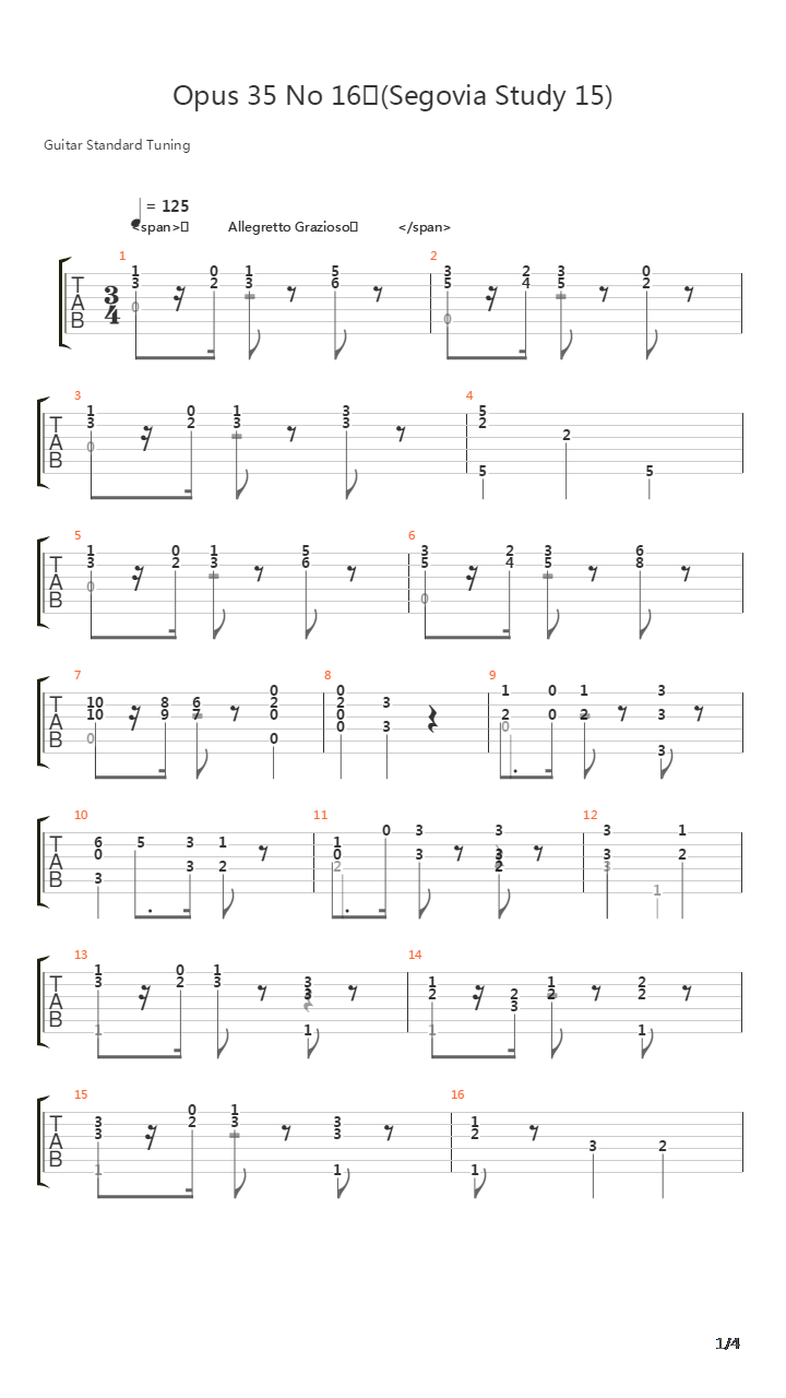 Opus 35 No 16 (Segovia Study 15)吉他谱