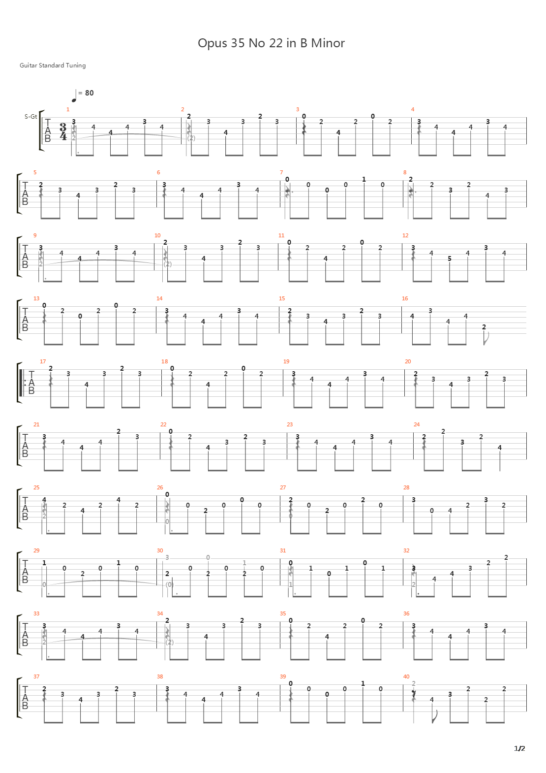 Opus 35 No 22 in B minor吉他谱