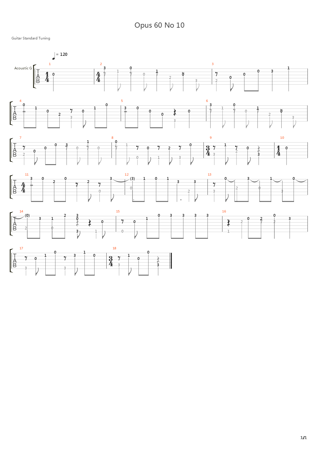 Opus 60 No 10吉他谱