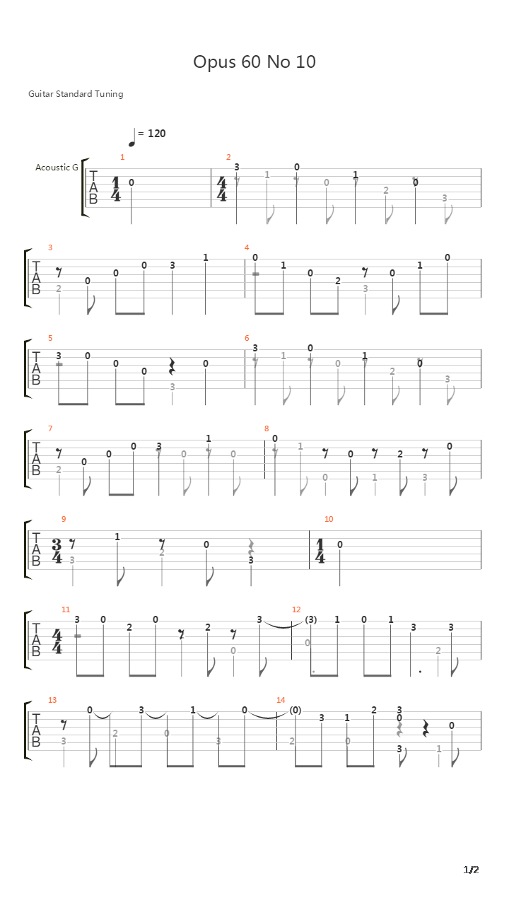 Opus 60 No 10吉他谱