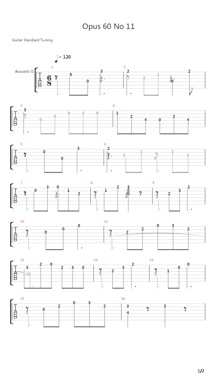 Opus 60 No 11吉他谱