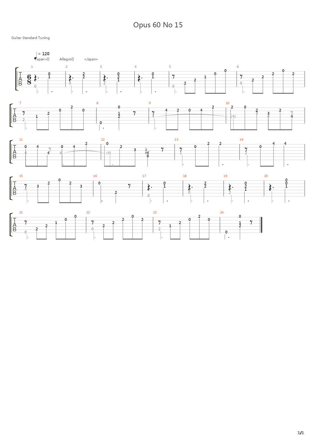 Opus 60 No 15吉他谱