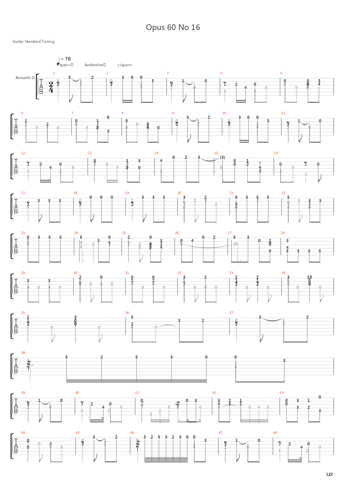 Opus 60 No 16吉他谱