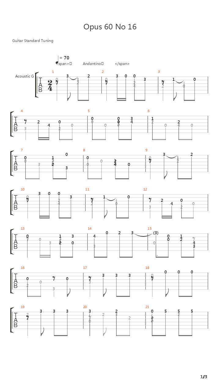 Opus 60 No 16吉他谱