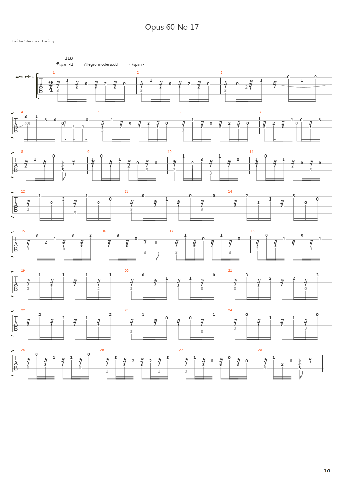 Opus 60 No 17吉他谱