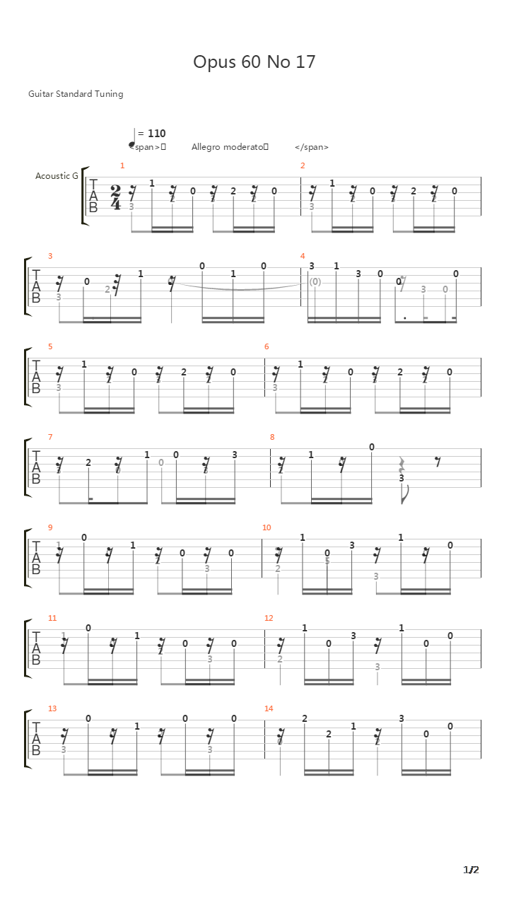 Opus 60 No 17吉他谱