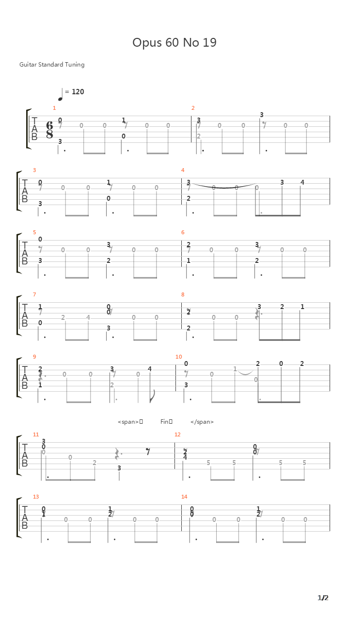 Opus 60 No 19吉他谱