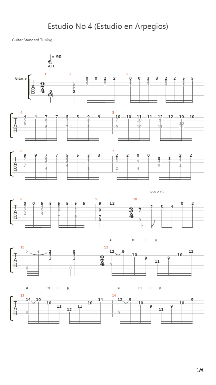 Estudio No 4 (Estudio en Arpegios)吉他谱