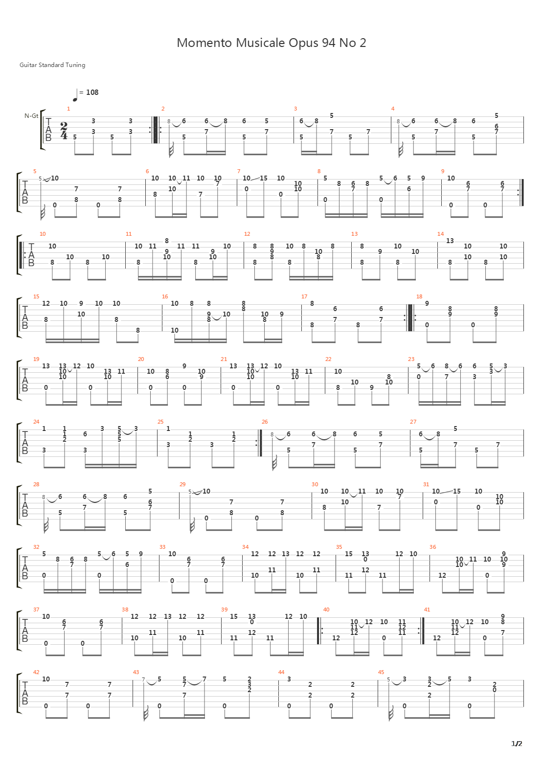 Momento Musicale Opus 94 No 2吉他谱
