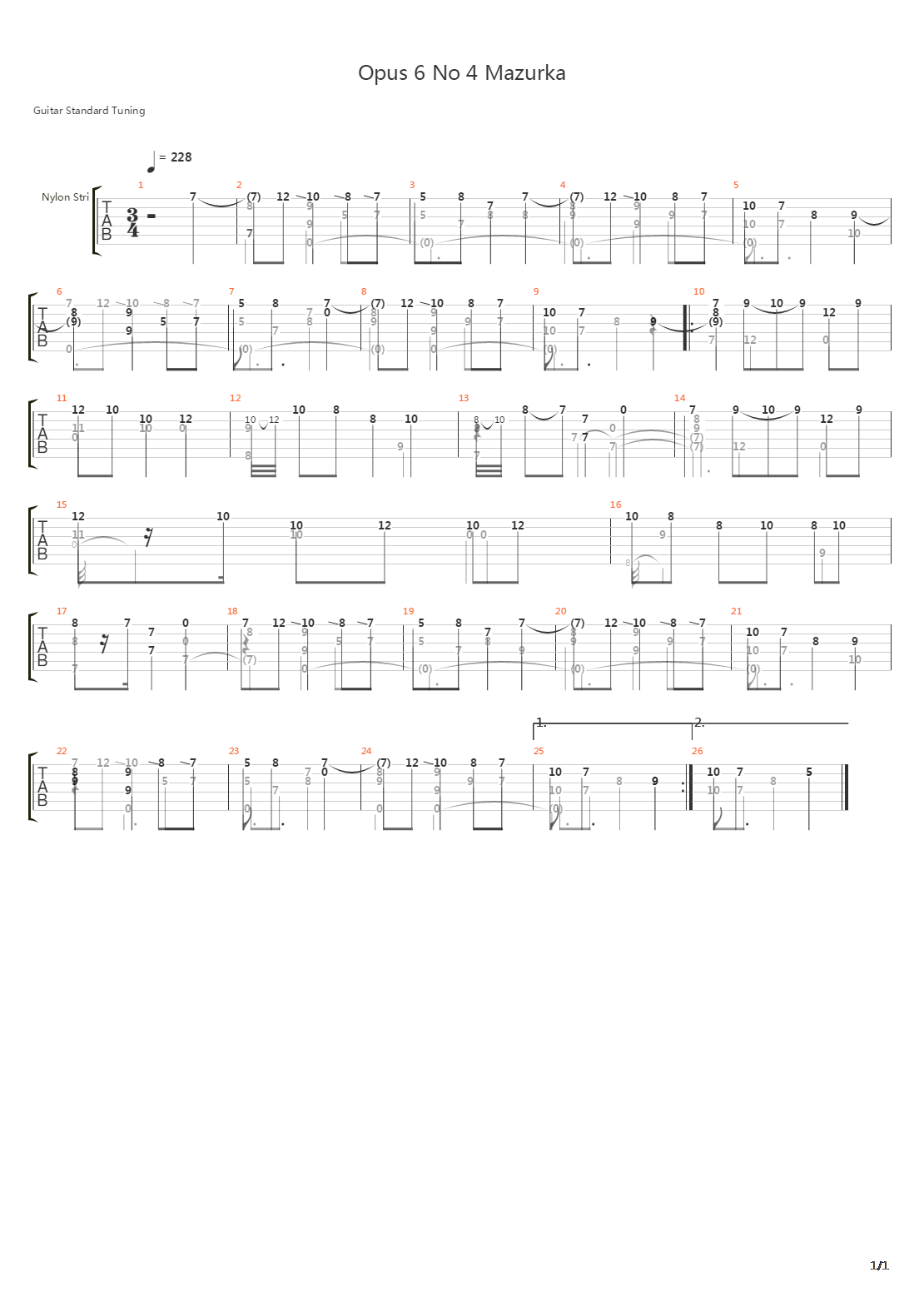 Opus 6 No 4 Mazurka吉他谱