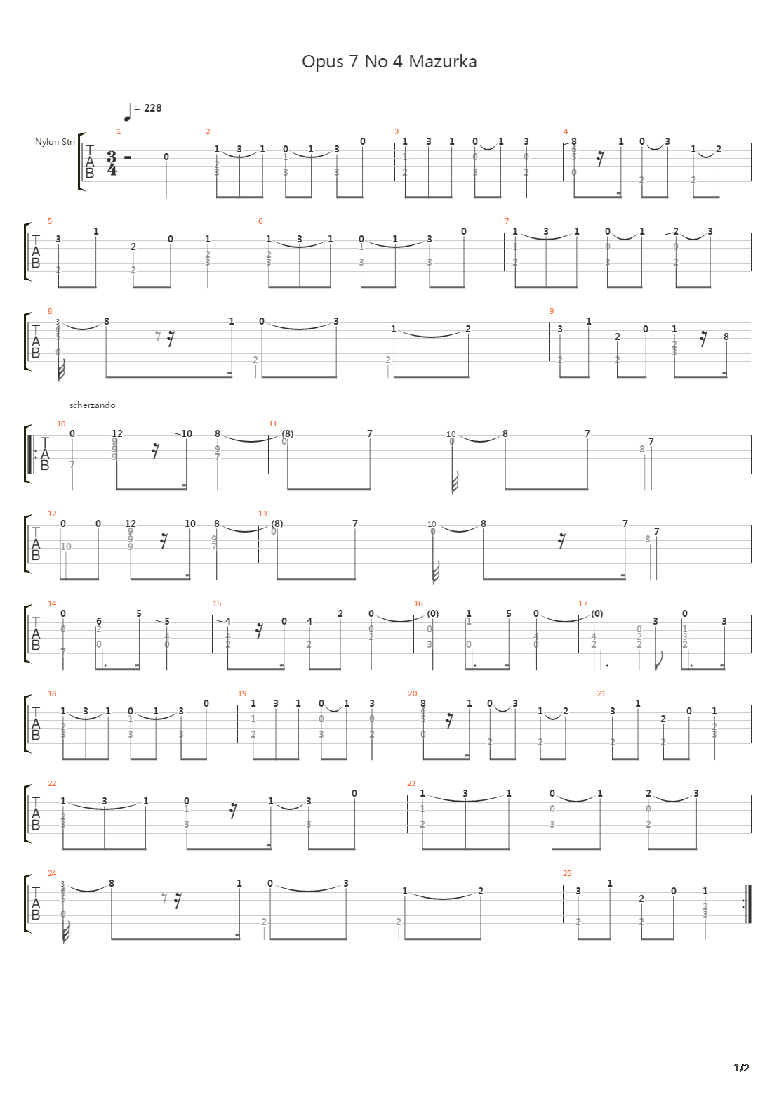 Opus 7 No 4 Mazurka吉他谱