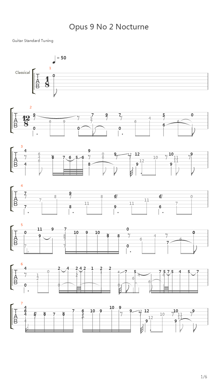 Opus 9 No 2 Nocturne吉他谱