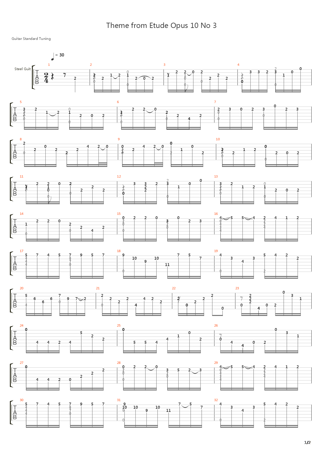 Opus 10 No 3吉他谱