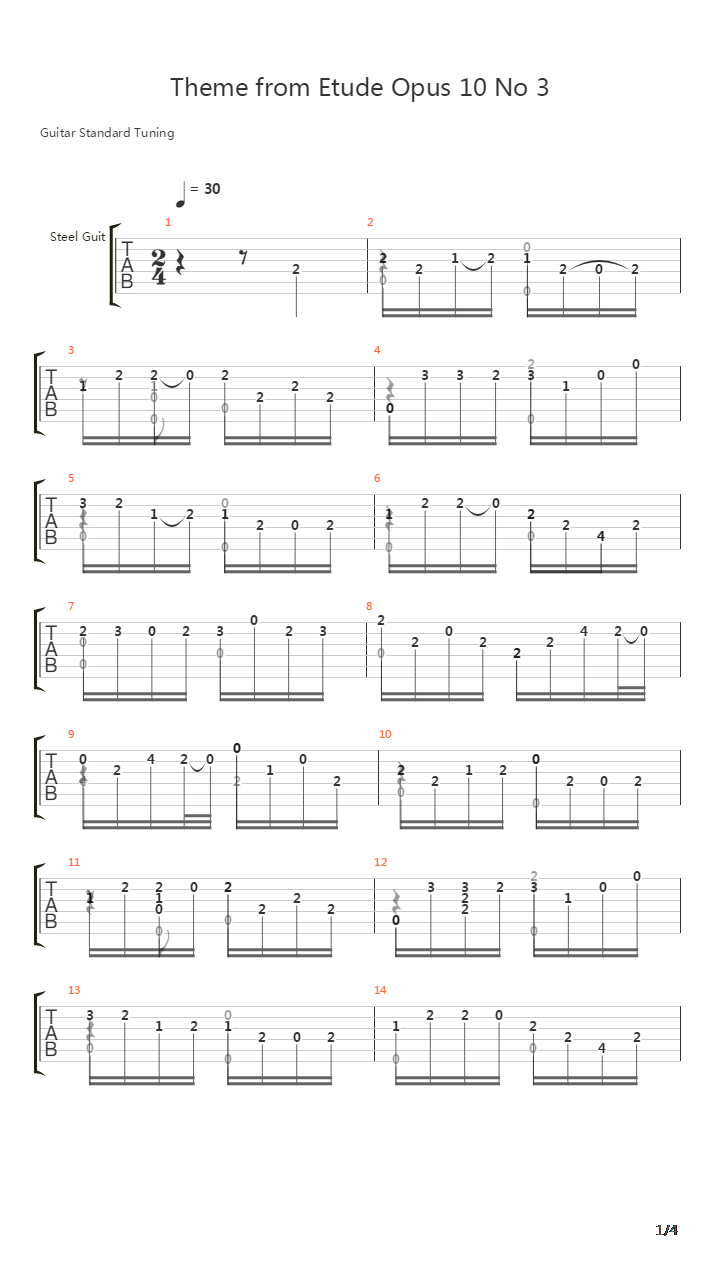 Opus 10 No 3吉他谱