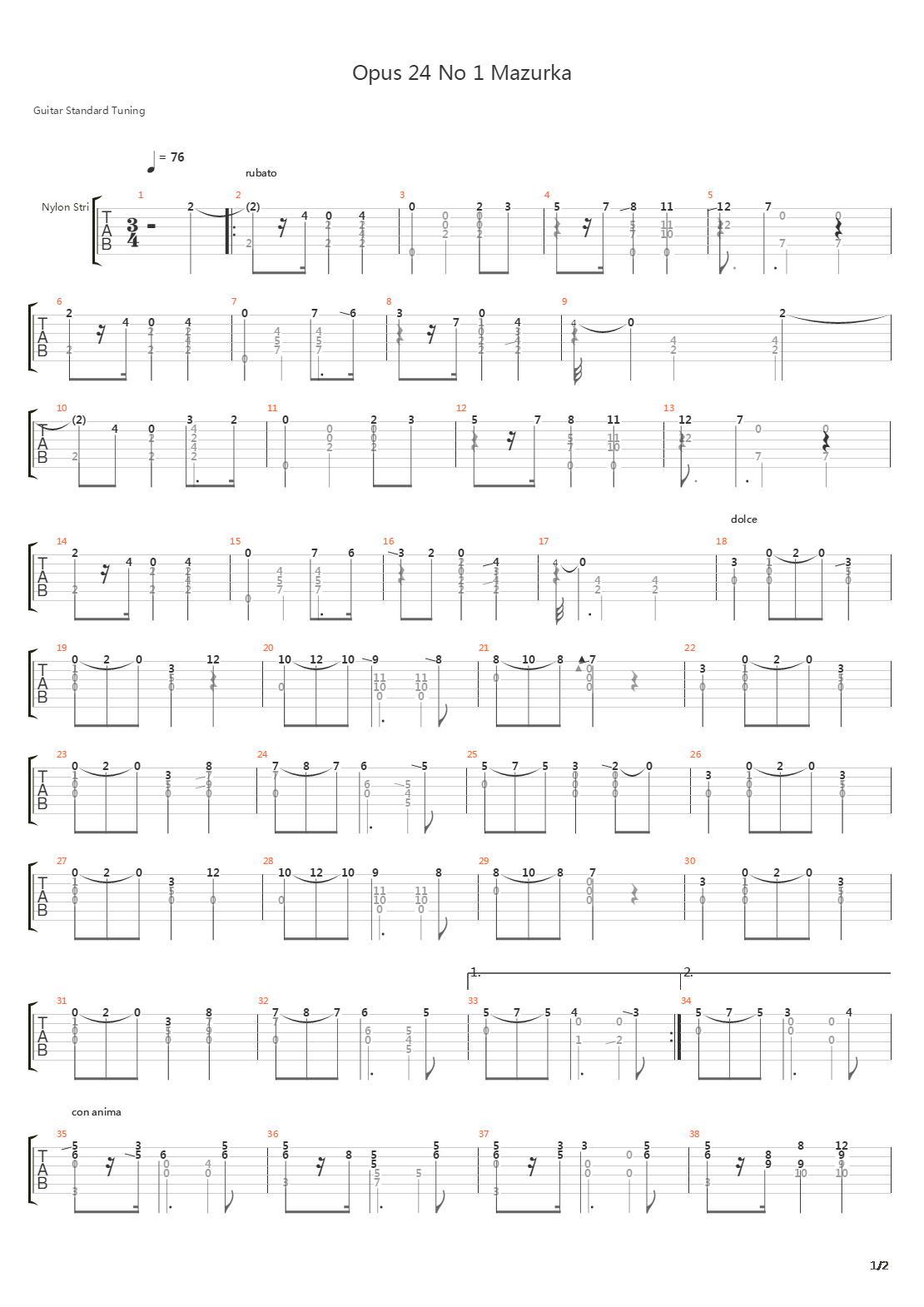 Opus 24 No 1 Mazurka吉他谱