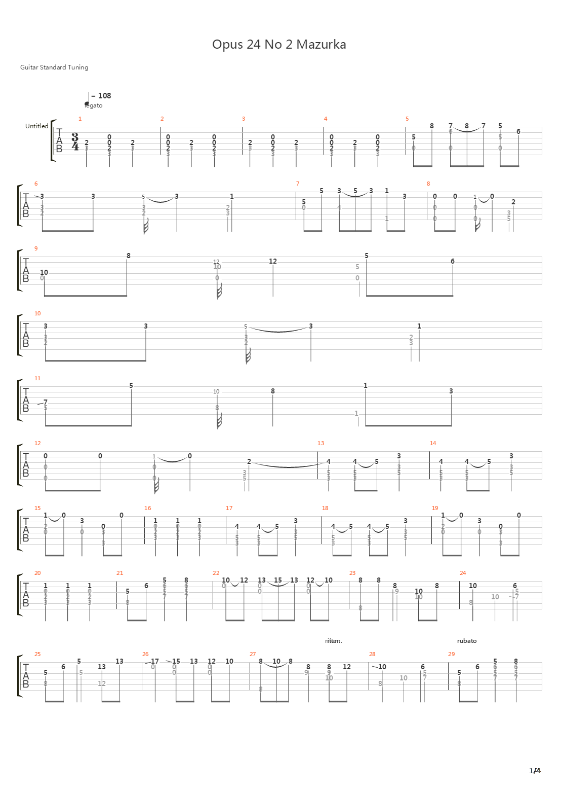 Opus 24 No 2 Mazurka吉他谱