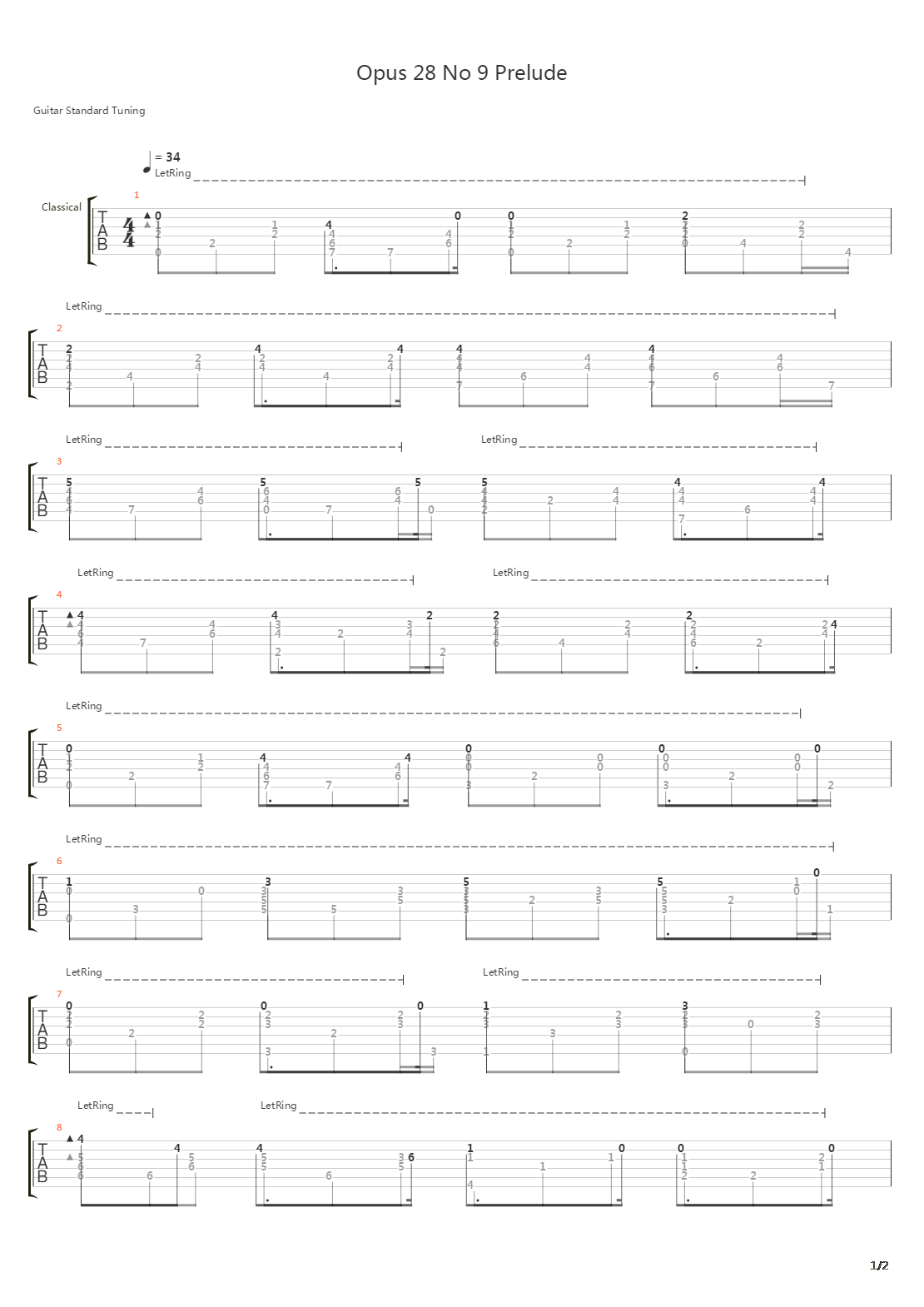 Opus 28 No 9 Prelude吉他谱