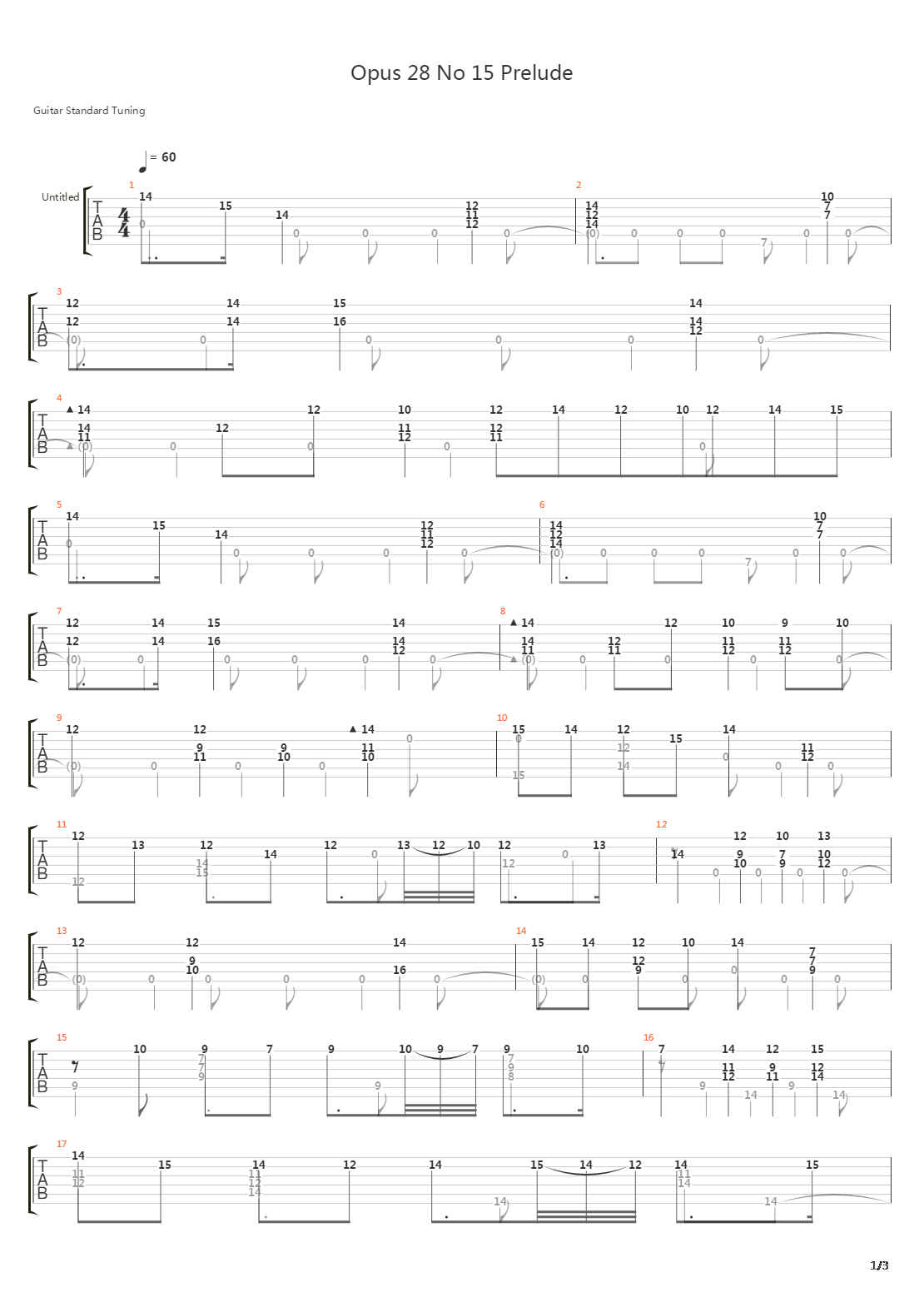 Opus 28 No 15 Prelude v2吉他谱