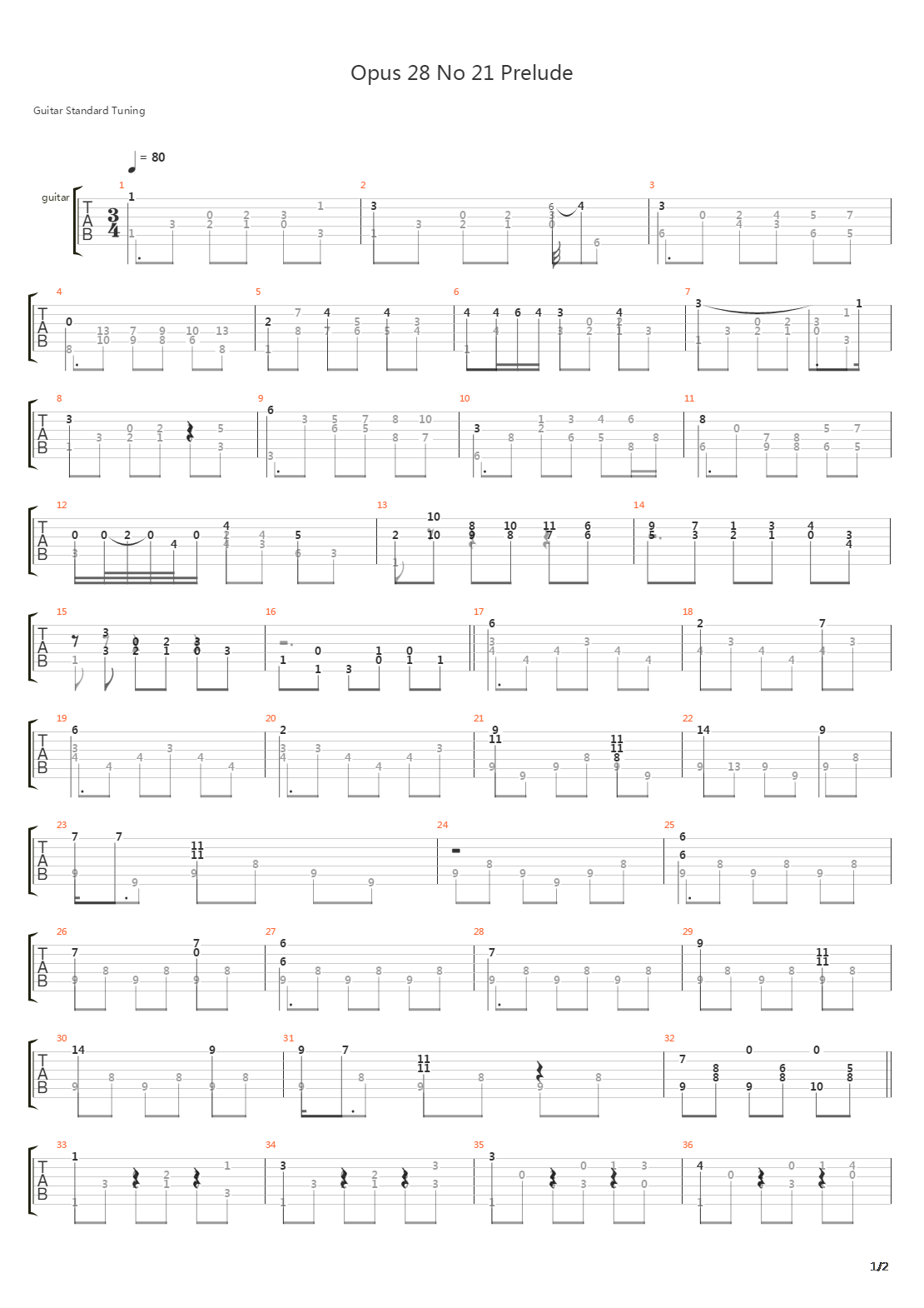 Opus 28 No 21 Prelude吉他谱