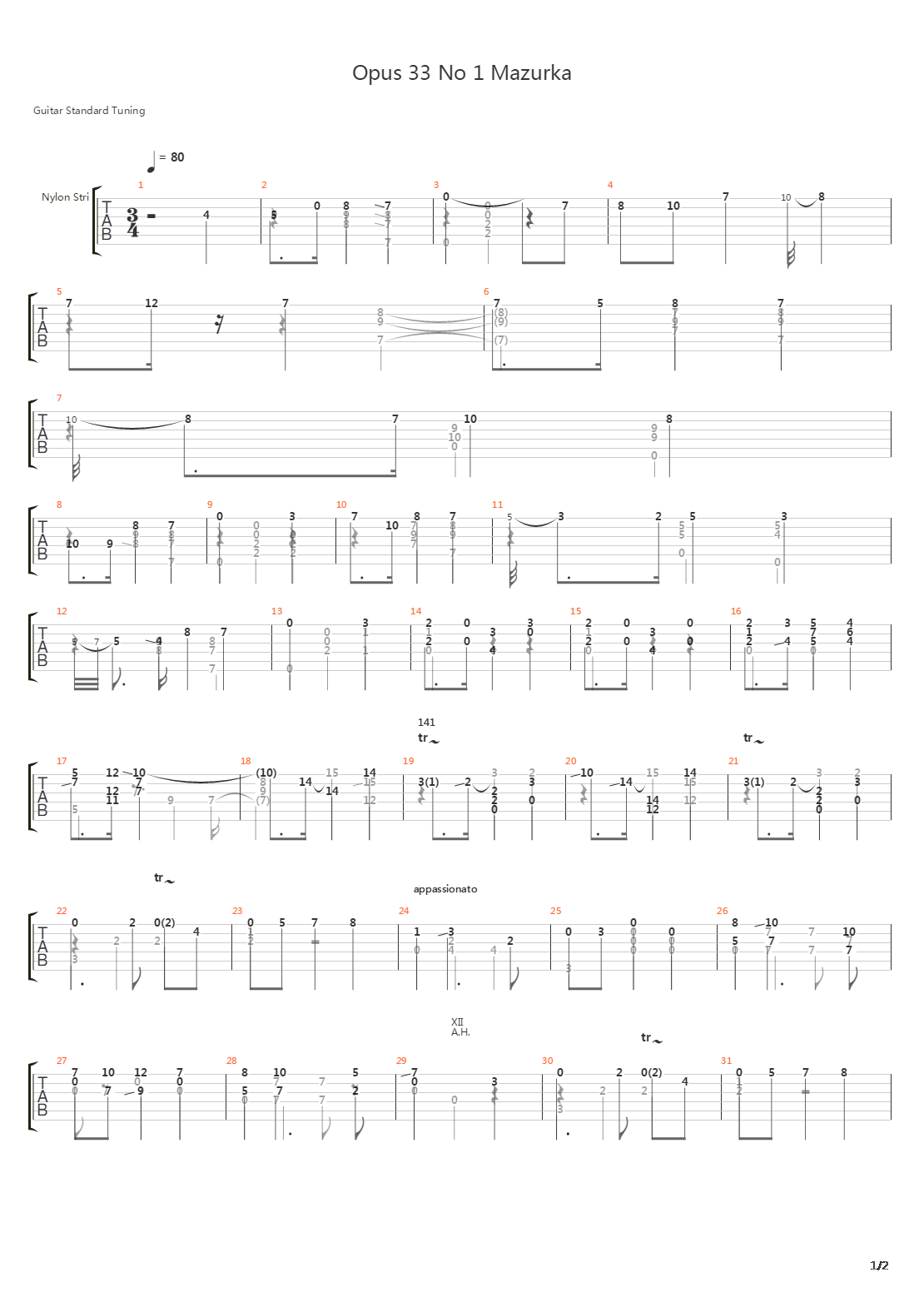 Opus 33 No 1 Mazurka吉他谱