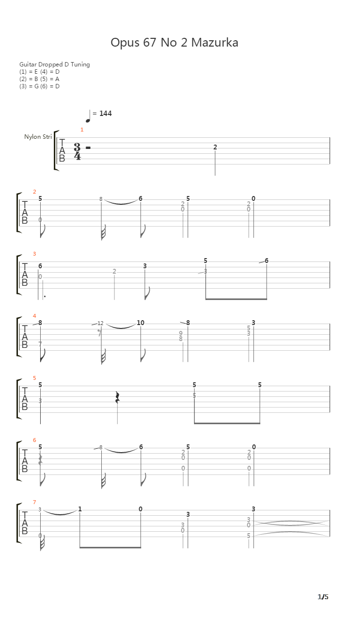 Opus 67 No 2 Mazurka吉他谱