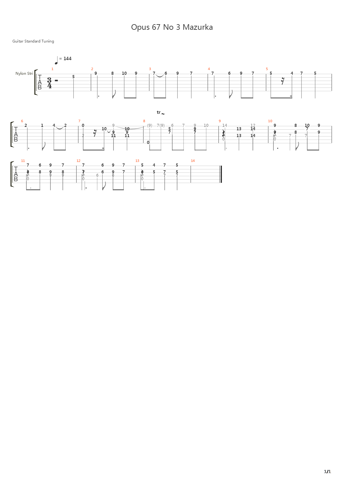 Opus 67 No 3 Mazurka吉他谱