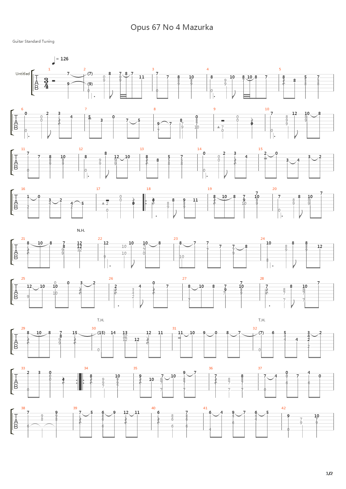 Opus 67 No 4 Mazurka吉他谱