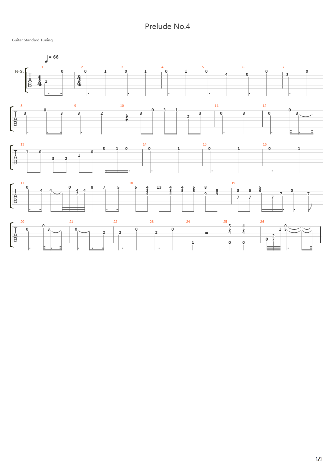 Prelude No 4吉他谱