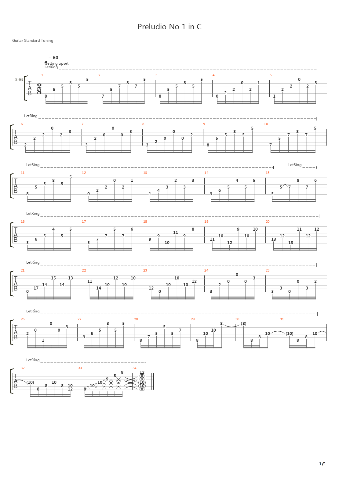 Preludio No 1 in C吉他谱