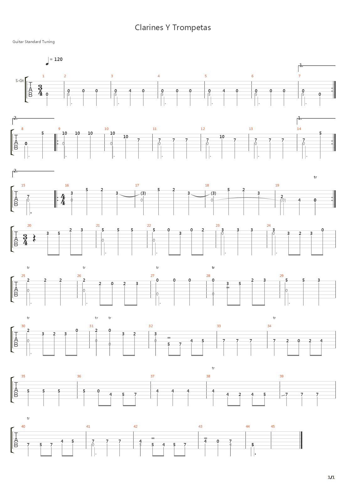 Clarines Y Trompetas吉他谱
