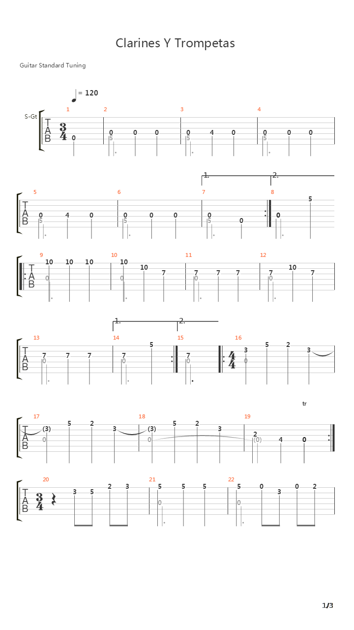 Clarines Y Trompetas吉他谱