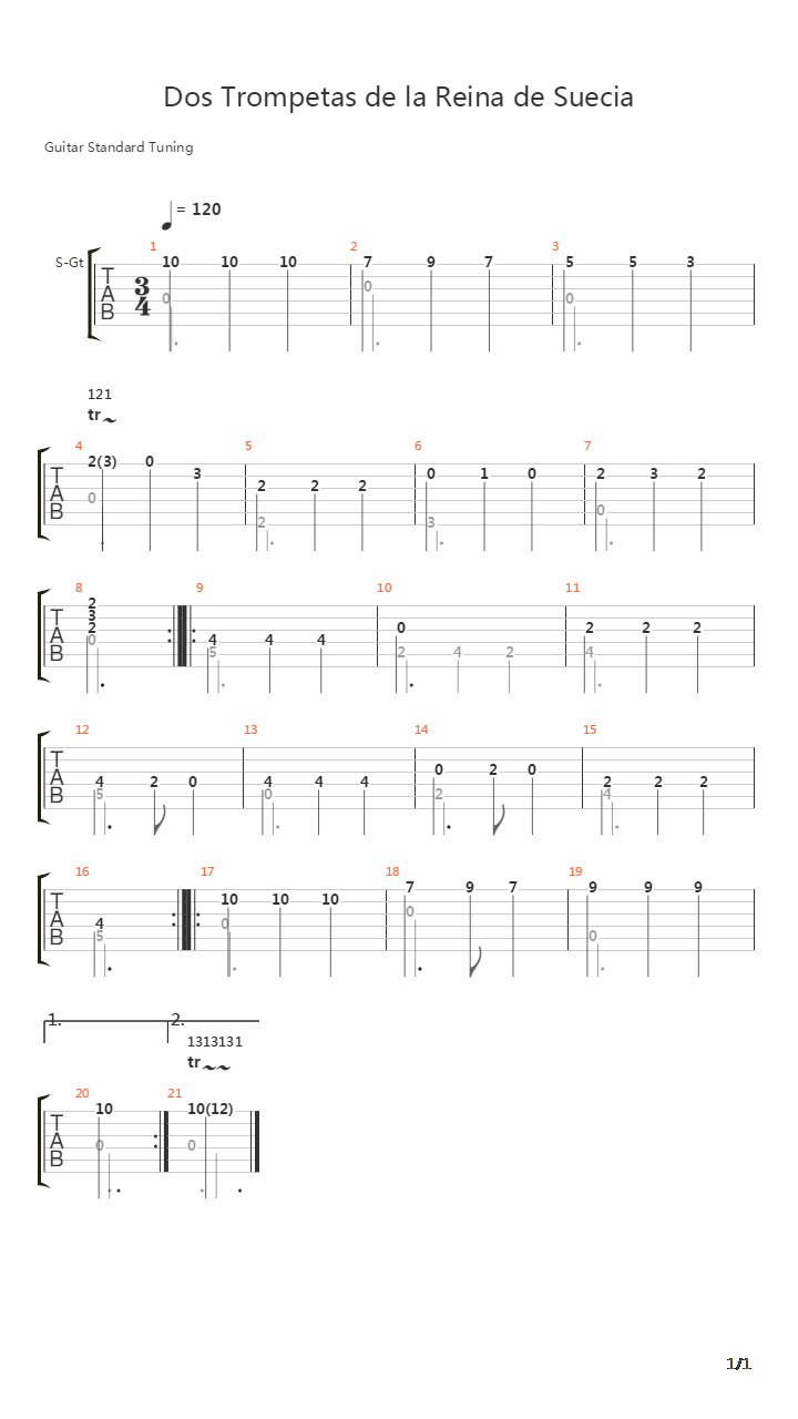 Dos Trompetas de la Reina de Suecia吉他谱