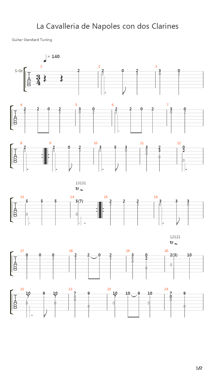 La Cavalleria de Napoles con dos Clarines吉他谱