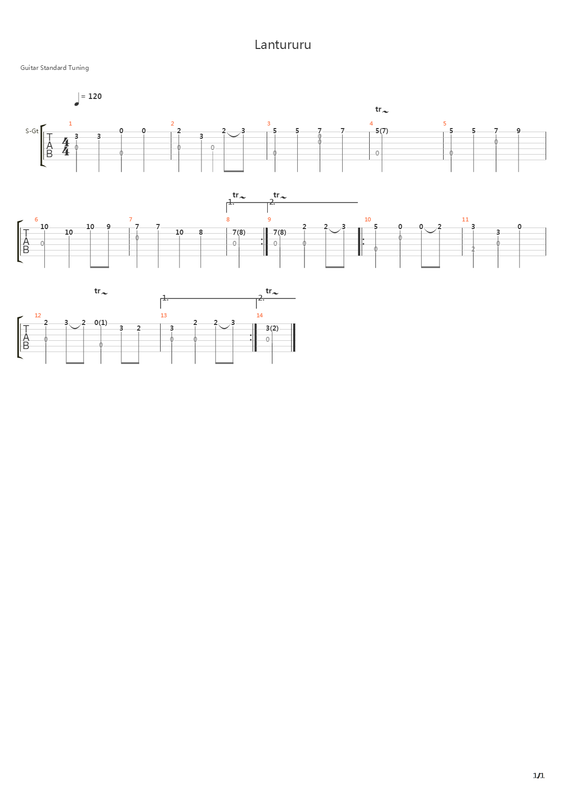 Lantururu吉他谱