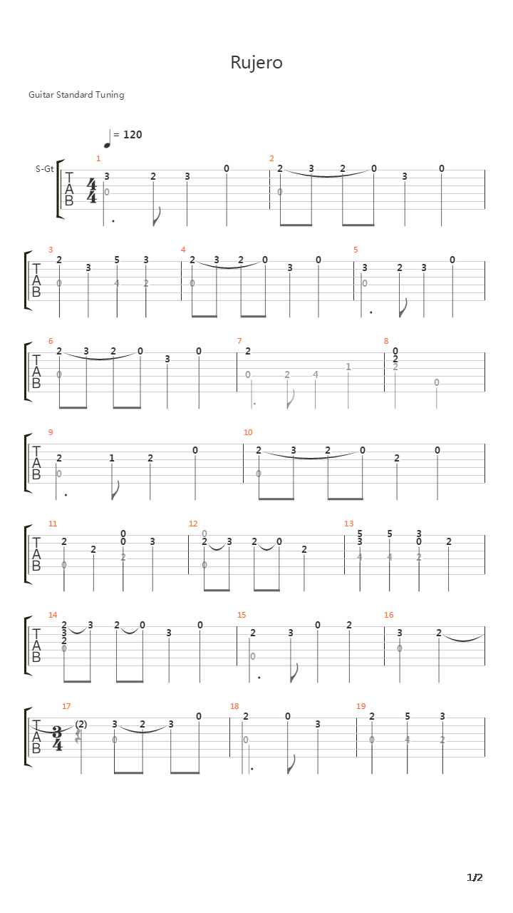 Rujero吉他谱