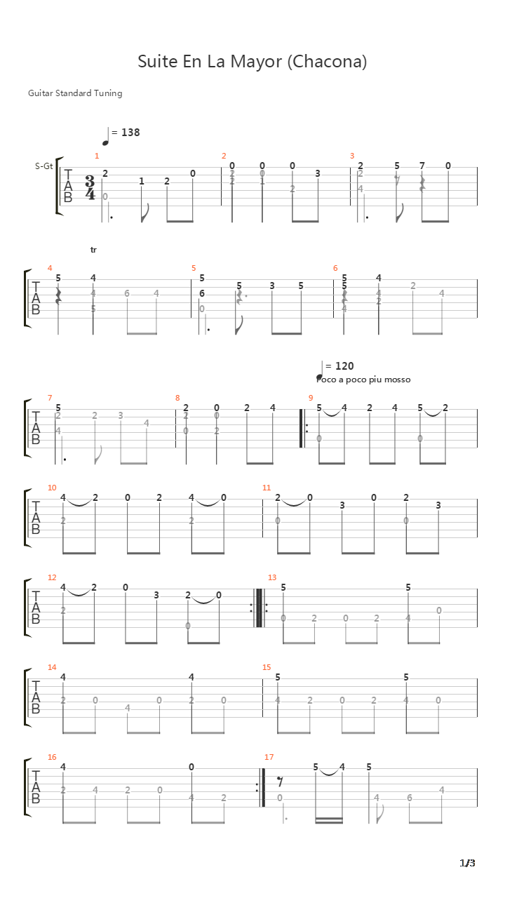Suite En La Mayor (Chacona)吉他谱