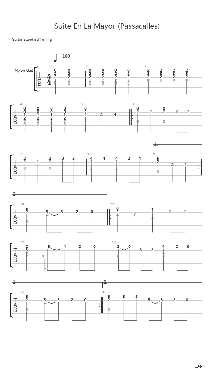 Suite En La Mayor (Passacalles)吉他谱