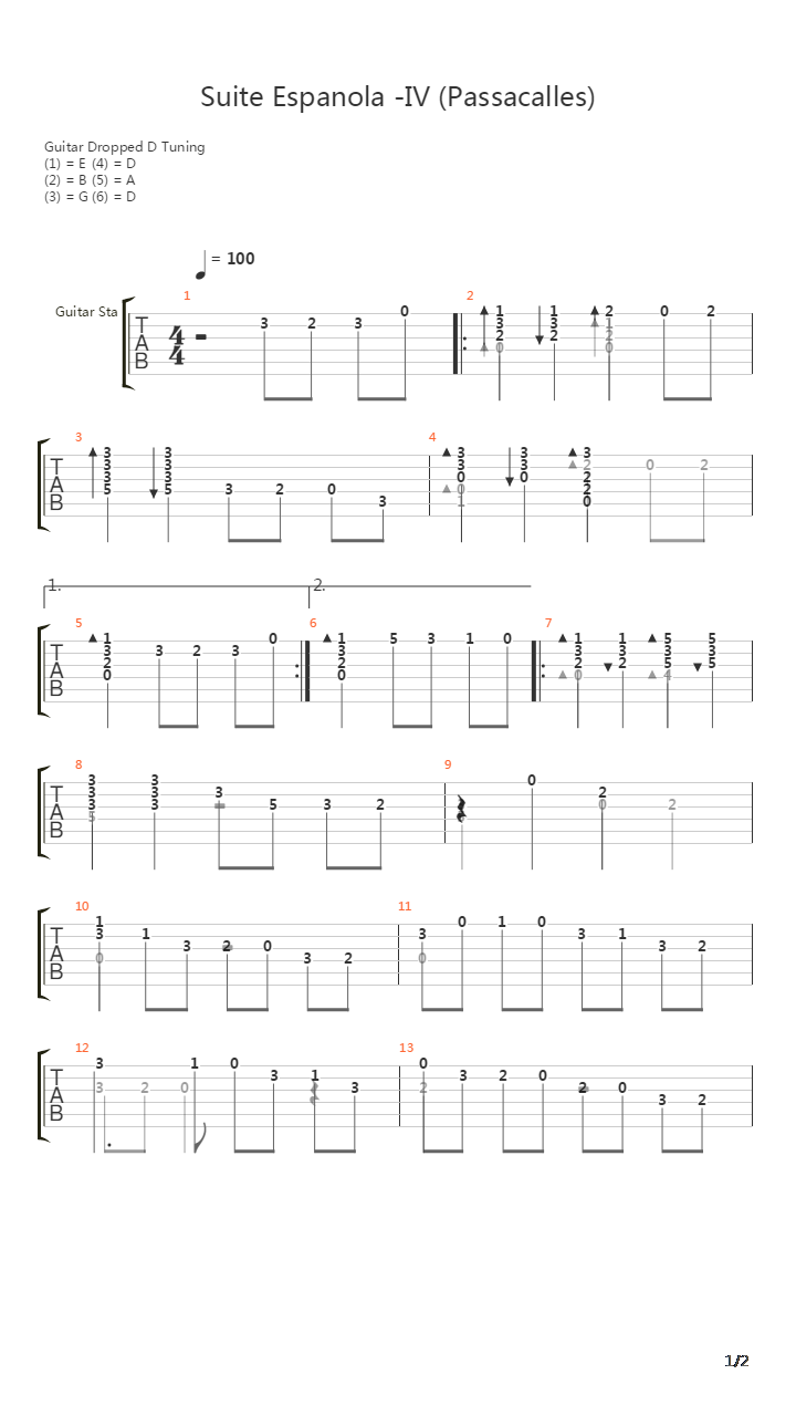 Suite Espanola 04 Passacalles吉他谱