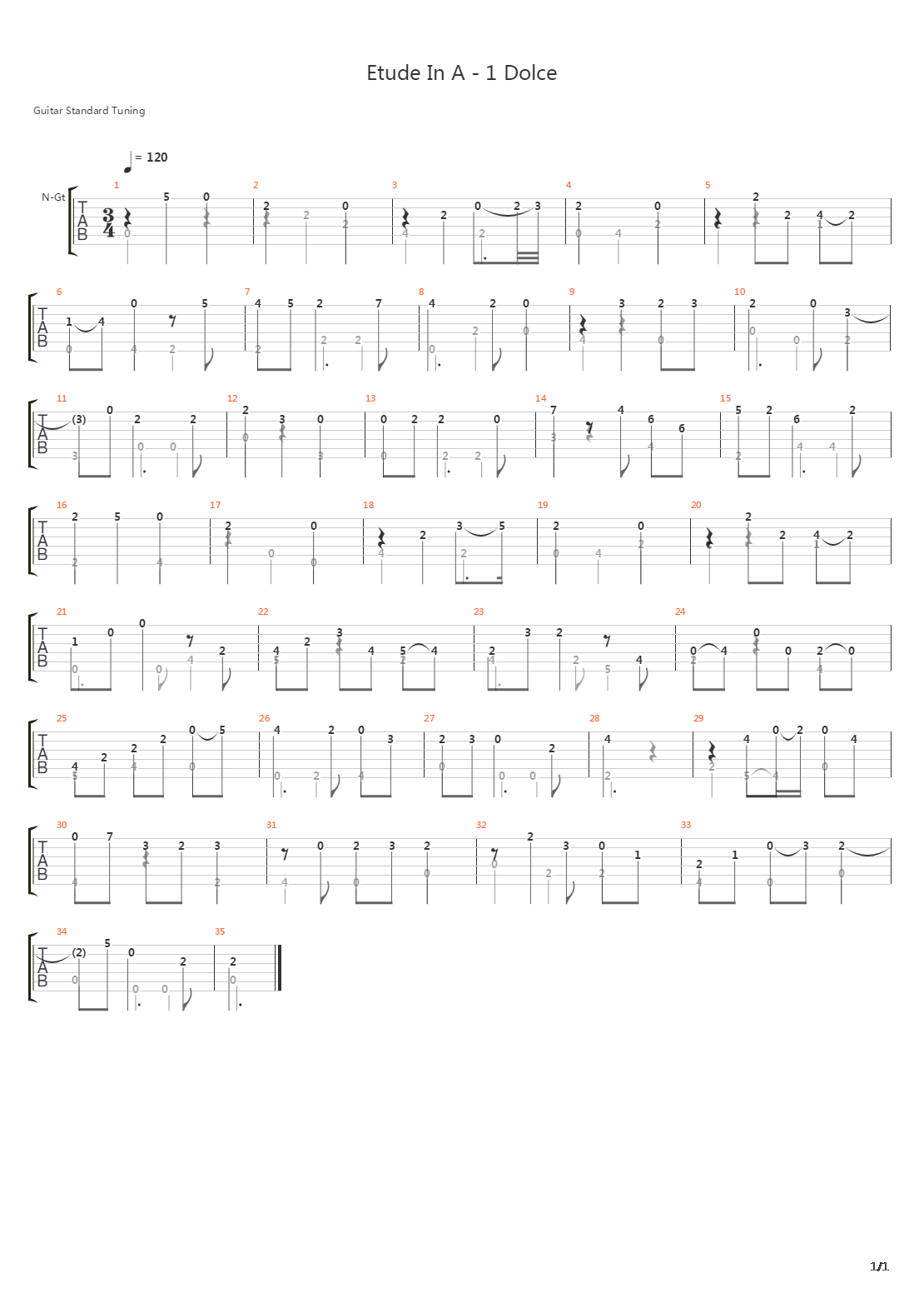 Etude 1 In A (Dolce)吉他谱