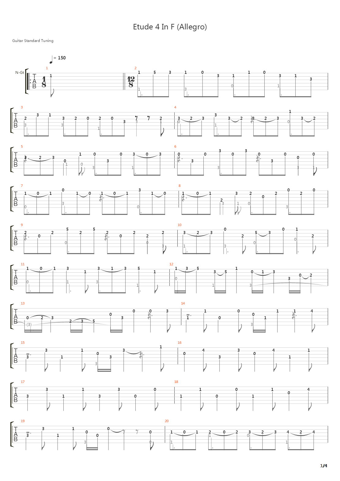 Etude 4 In F (Allegro)吉他谱