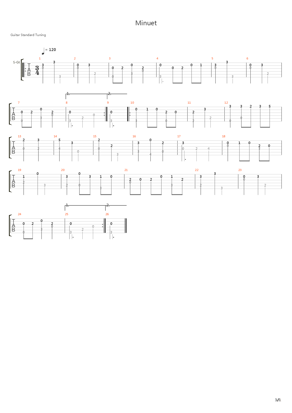 Minuet吉他谱
