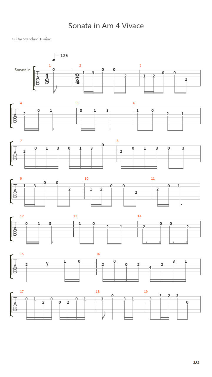Sonata In A Minor 4 Vivace吉他谱