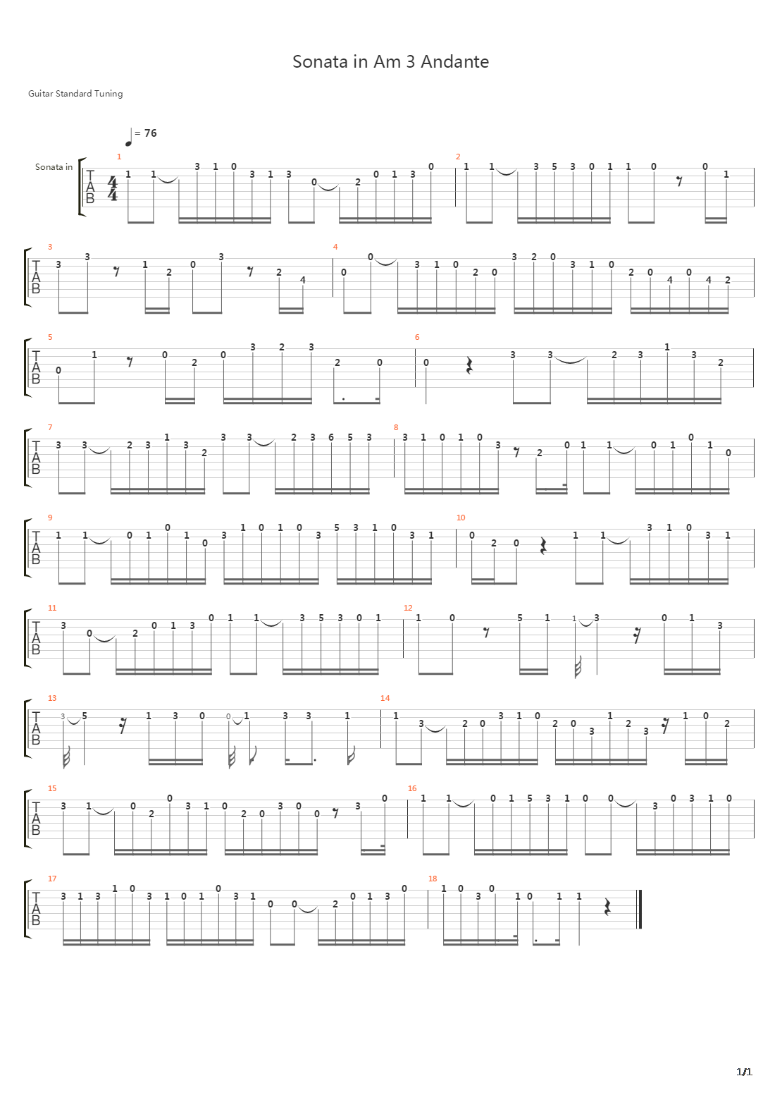 Sonatan In A Minor 3 Andante吉他谱