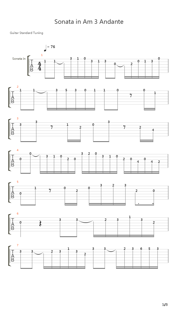 Sonatan In A Minor 3 Andante吉他谱