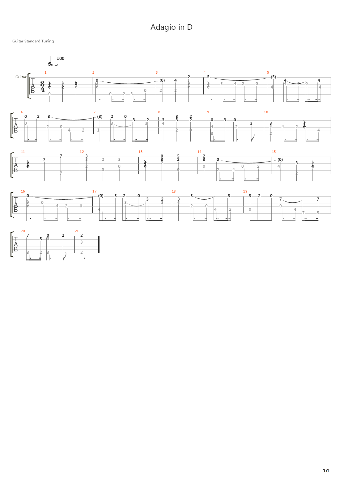 Adagio in D吉他谱