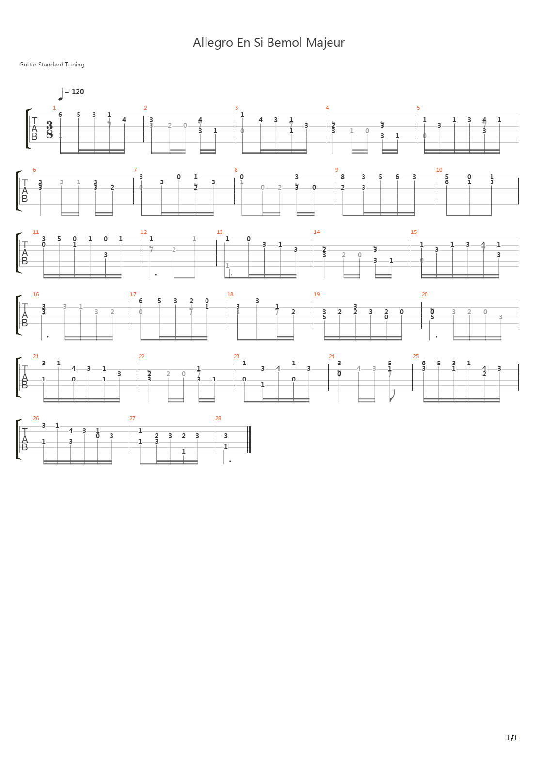 Allegro En Si Bemol Majeur吉他谱