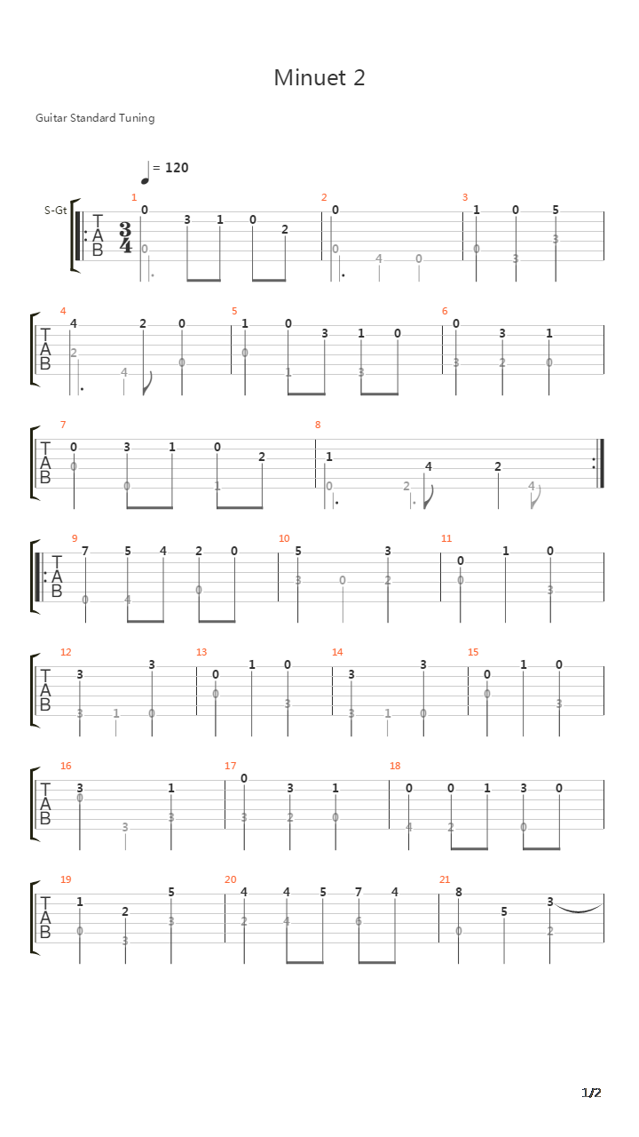 Minuet 2吉他谱