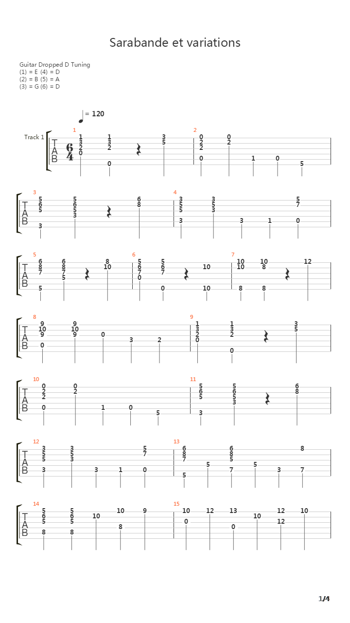 Sarabande et Variations吉他谱