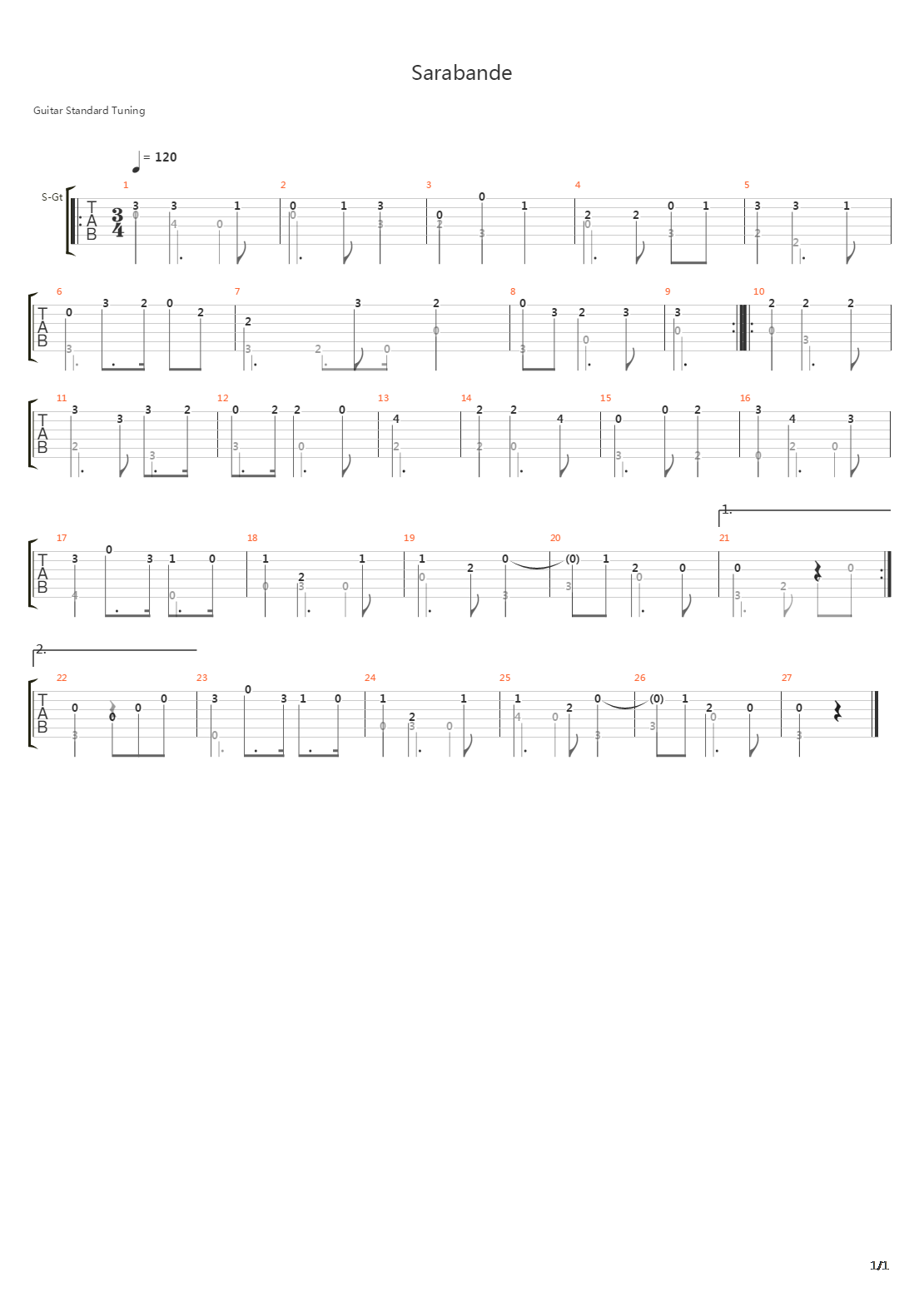 Sarabande吉他谱