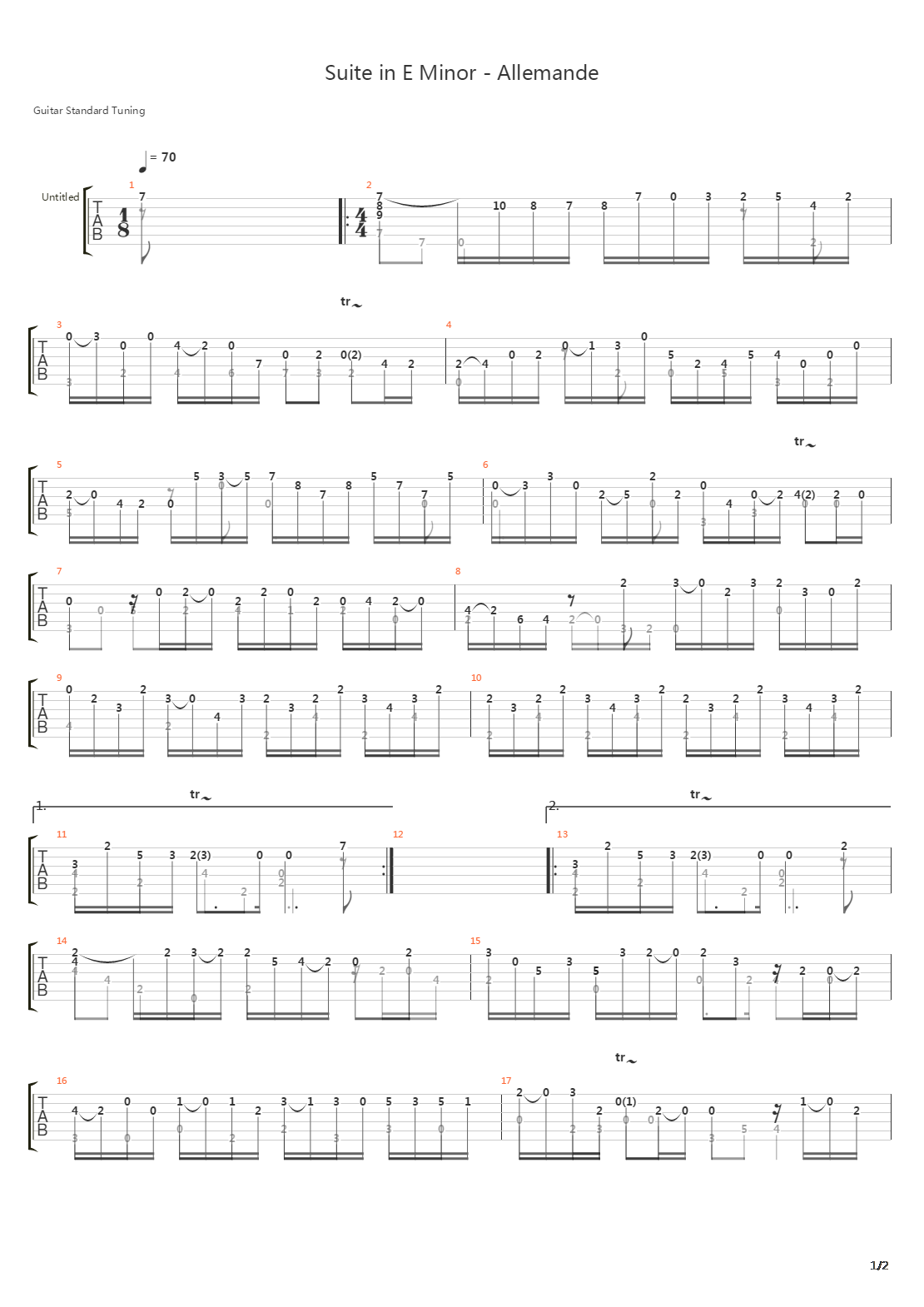 Suite In E Minor 2 Allemande吉他谱